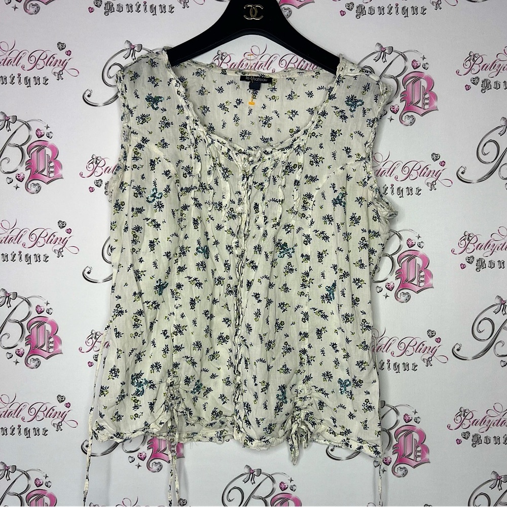 Le chateau tank top milk maid style with sequins floral flowers 💐 tie up cinch